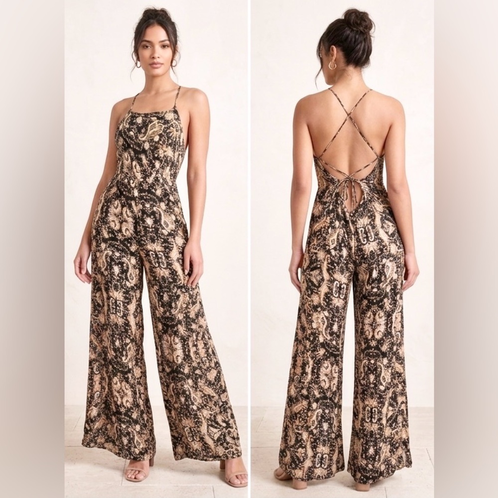 Out From Under Urban Outfitters Black Paisley Corset Back Jumpsuit, Size S